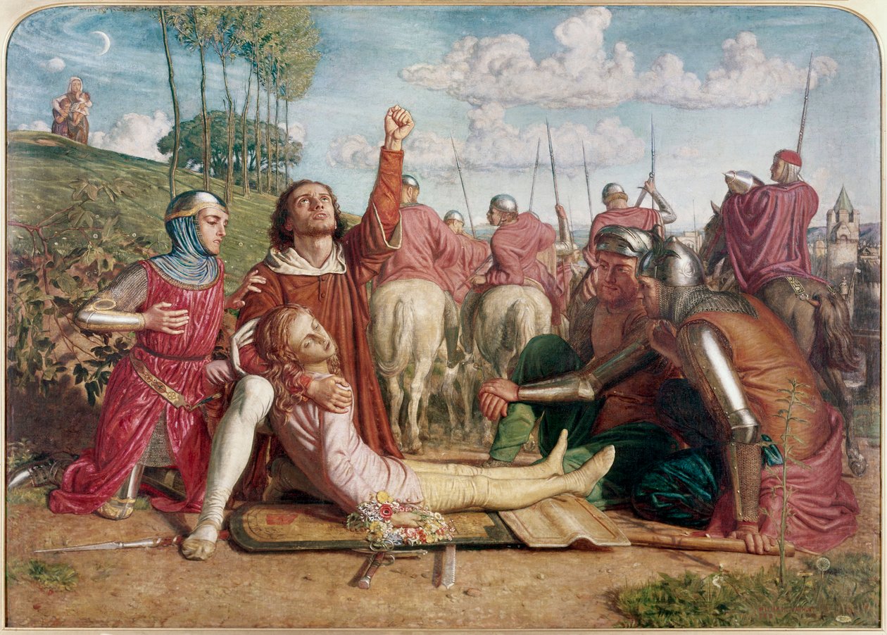 Rienzi, swears to get reparation for the death of his young brother victim of a skirmish between the Orsini and the Colonna by William Holman Hunt