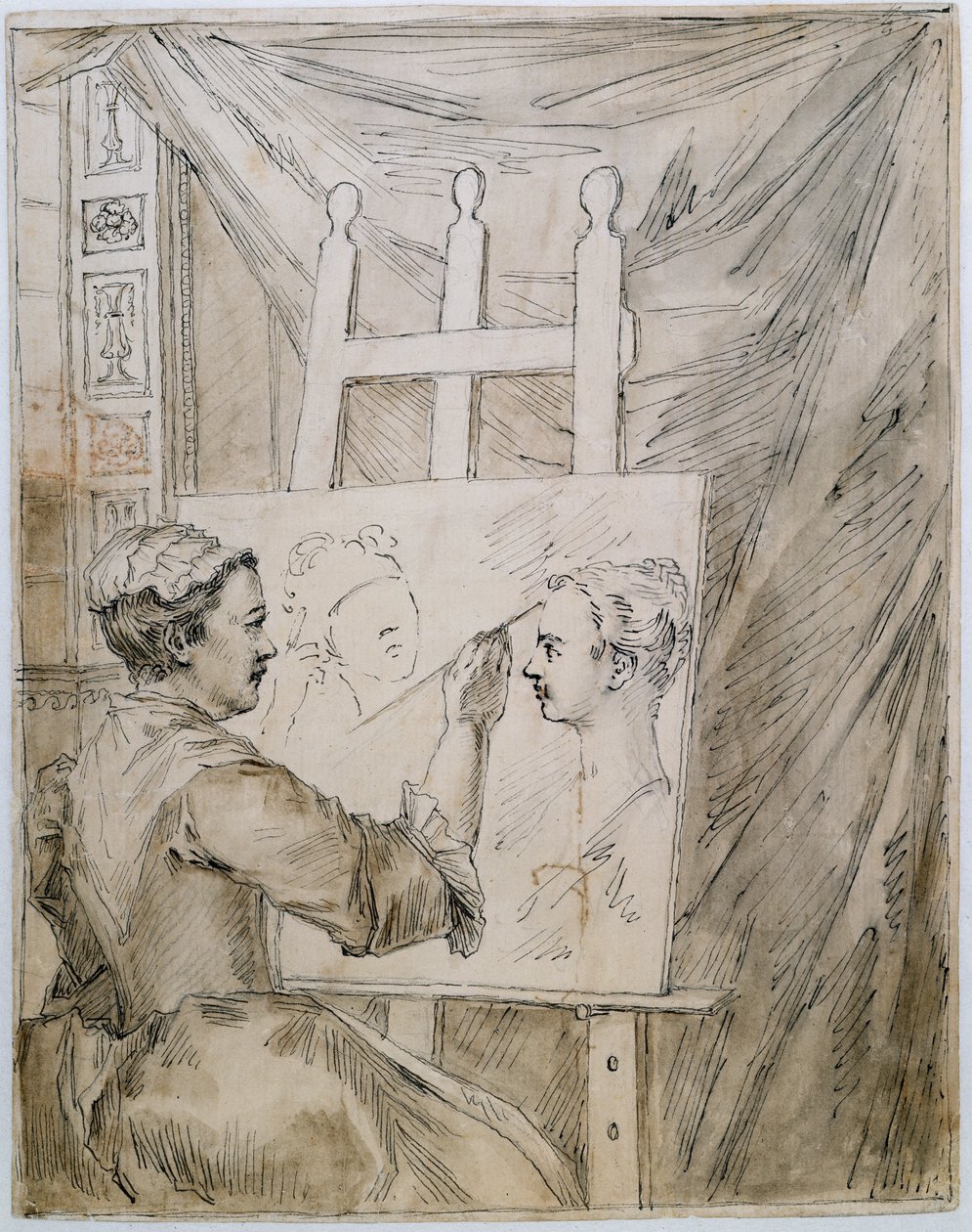 Lady Burlington at her easel in her Garden Room by William Kent
