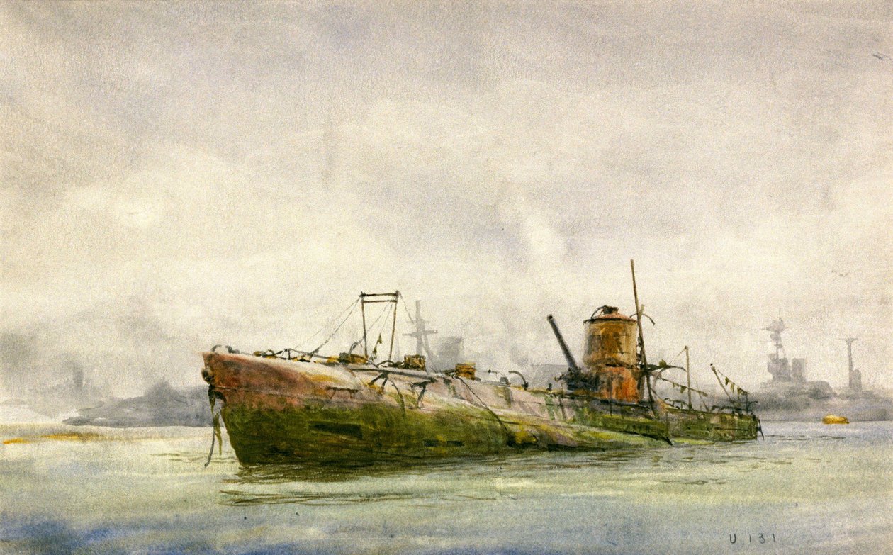 A surrendered and beached submarine, Portsmouth by William Lionel Wyllie