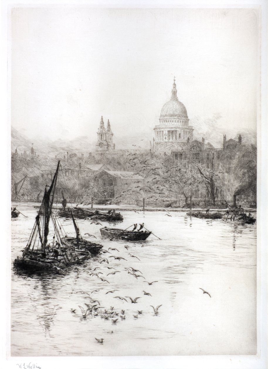 Shipping and Gulls Below St Pauls by William Lionel Wyllie