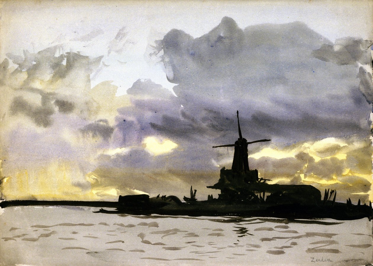 The windmill in Zaandam, north of Amsterdam by William Lionel Wyllie