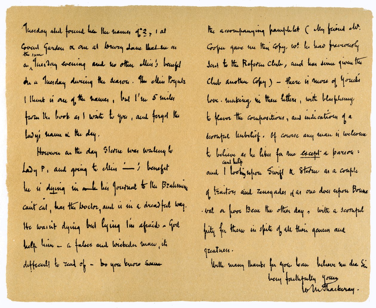 Letter from William Makepeace Thackeray to T.W. Gibbs, 12th September 1851 by William Makepeace Thackeray