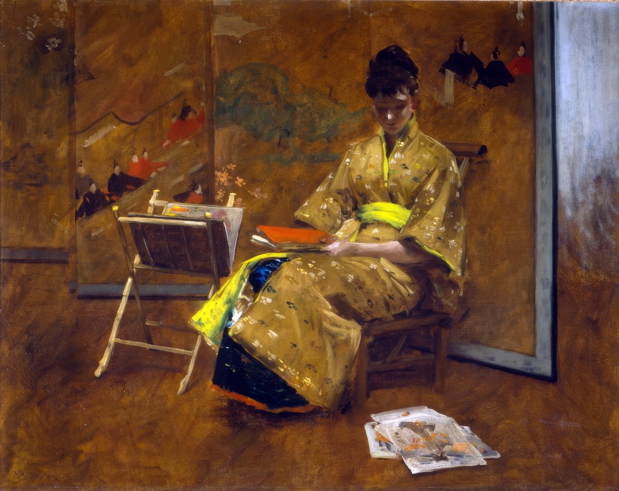 A Girl in Japanese Gown. The Kimono ca. 1887. by William Merritt Chase
