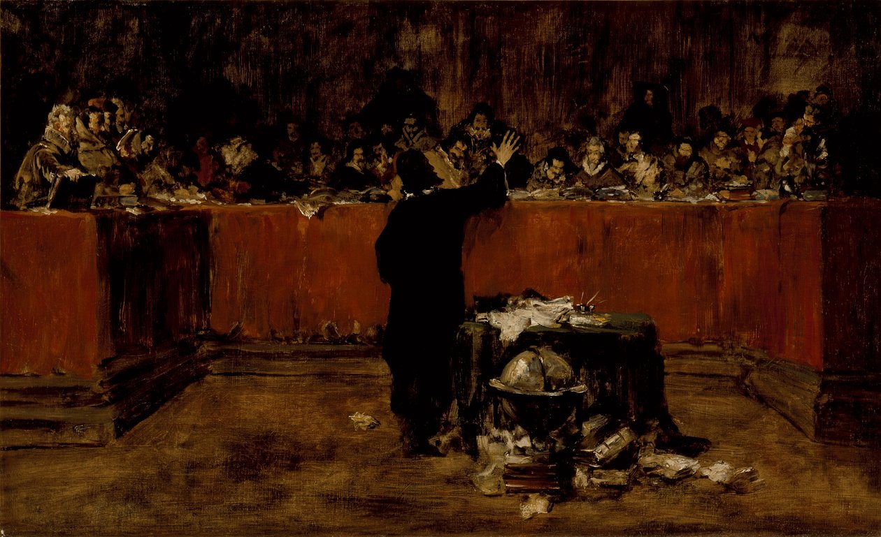 Sketch for a Picture--Columbus before the Council of Salamanca (B) (Christopher Columbus before the Spanish Council) by William Merritt Chase