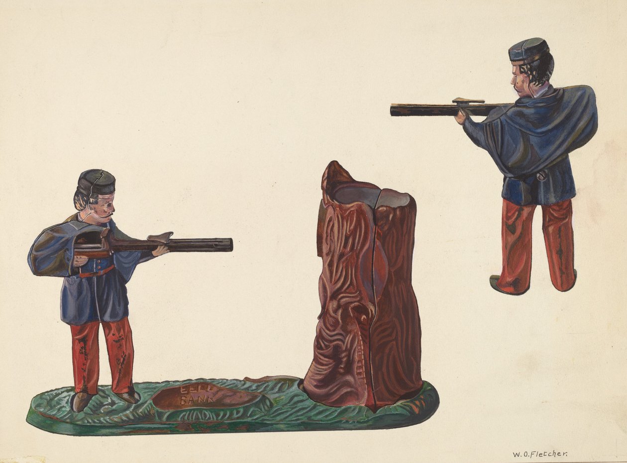 Civil War Soldier & Tree Trunk Bank by William O. Fletcher