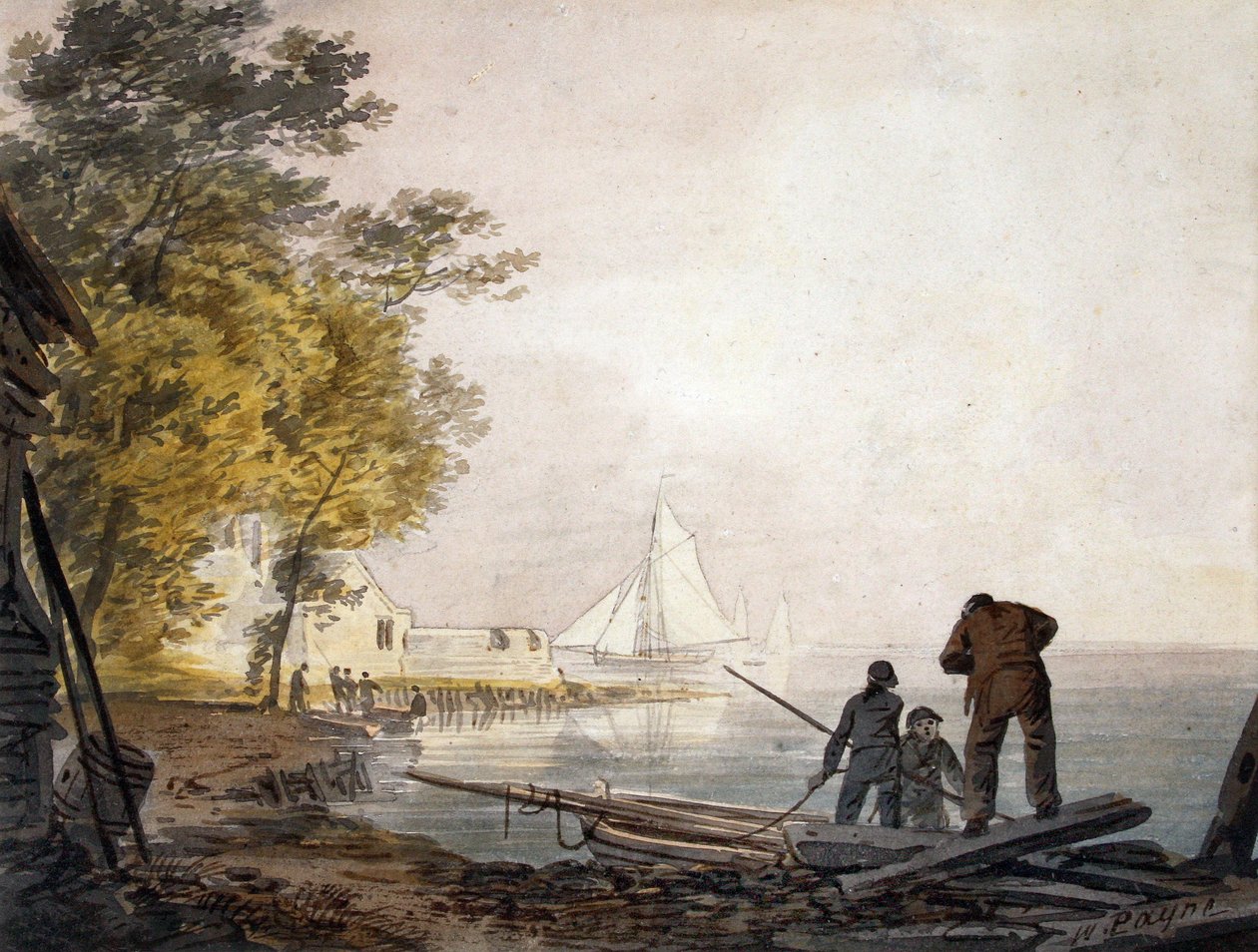 Cowes Castle with Boatmen on the Shore by William Payne