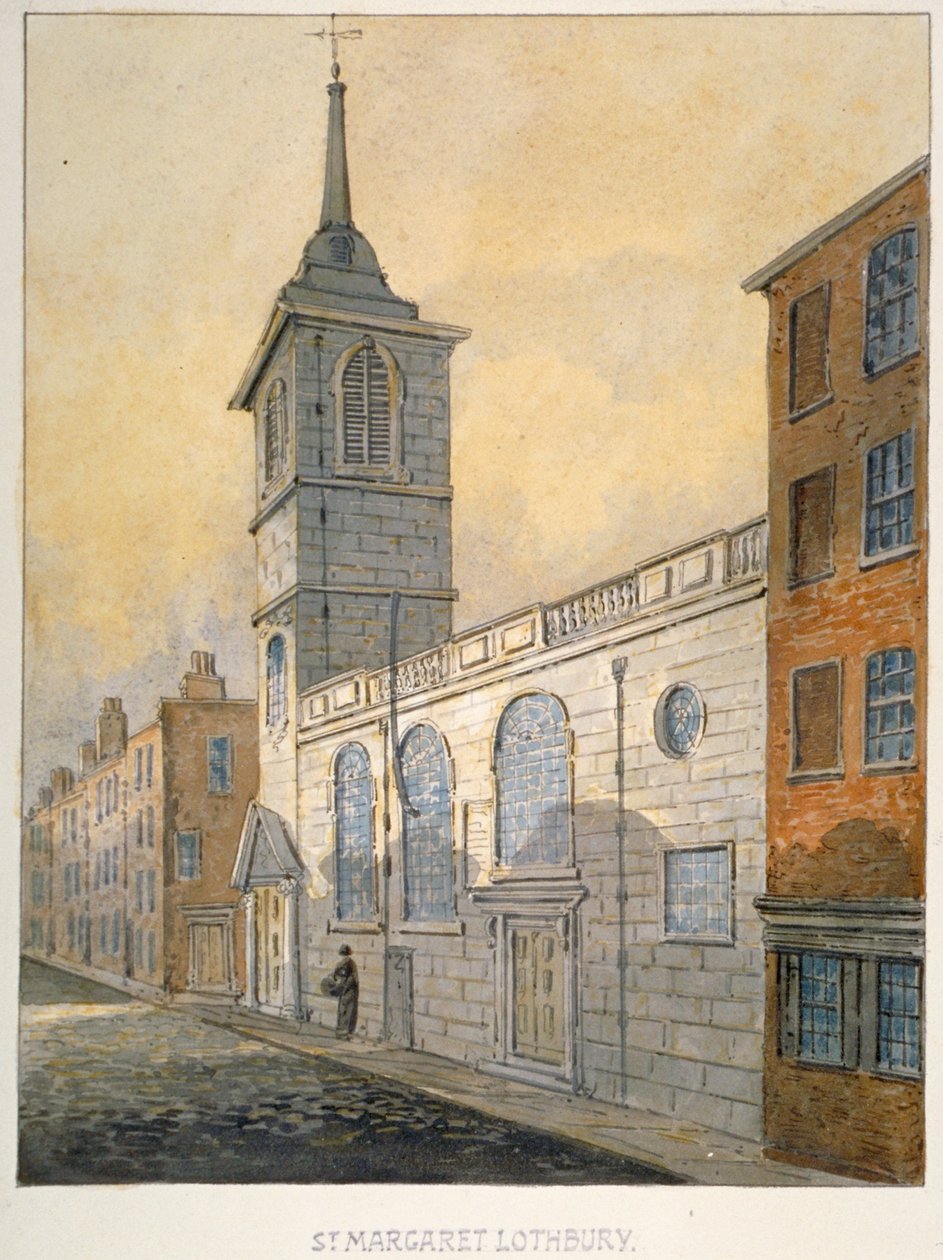 South-east view of the Church of St Margaret Lothbury, City of London, 1815 by William Pearson