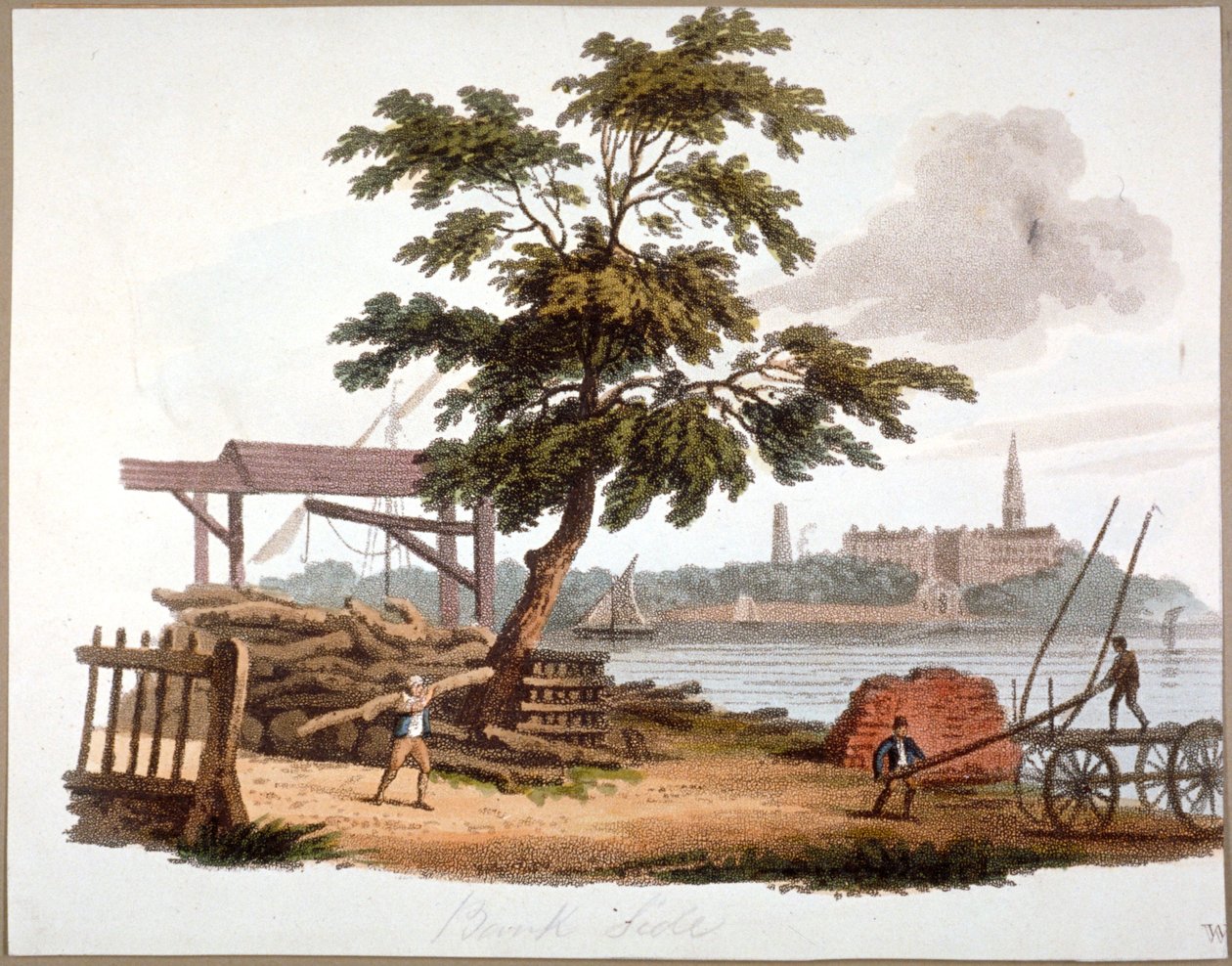 Men moving timber at Bankside, Southwark, London by William Pickett