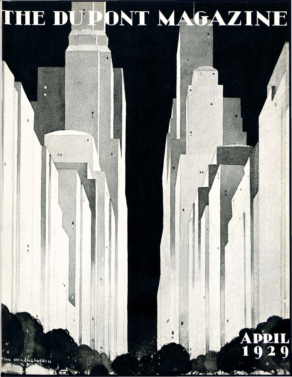 Skyscrapers, front cover of the DuPont Magazine, April 1929 by William R. Jr. Hollingsworth