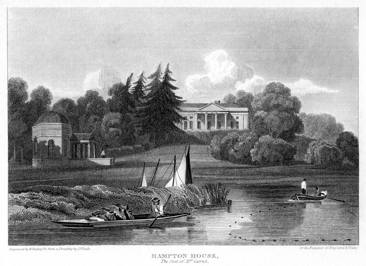 Hampton House, the seat of Mr Garrick, Hampton, Richmond upon Thames, London by William Radclyffe