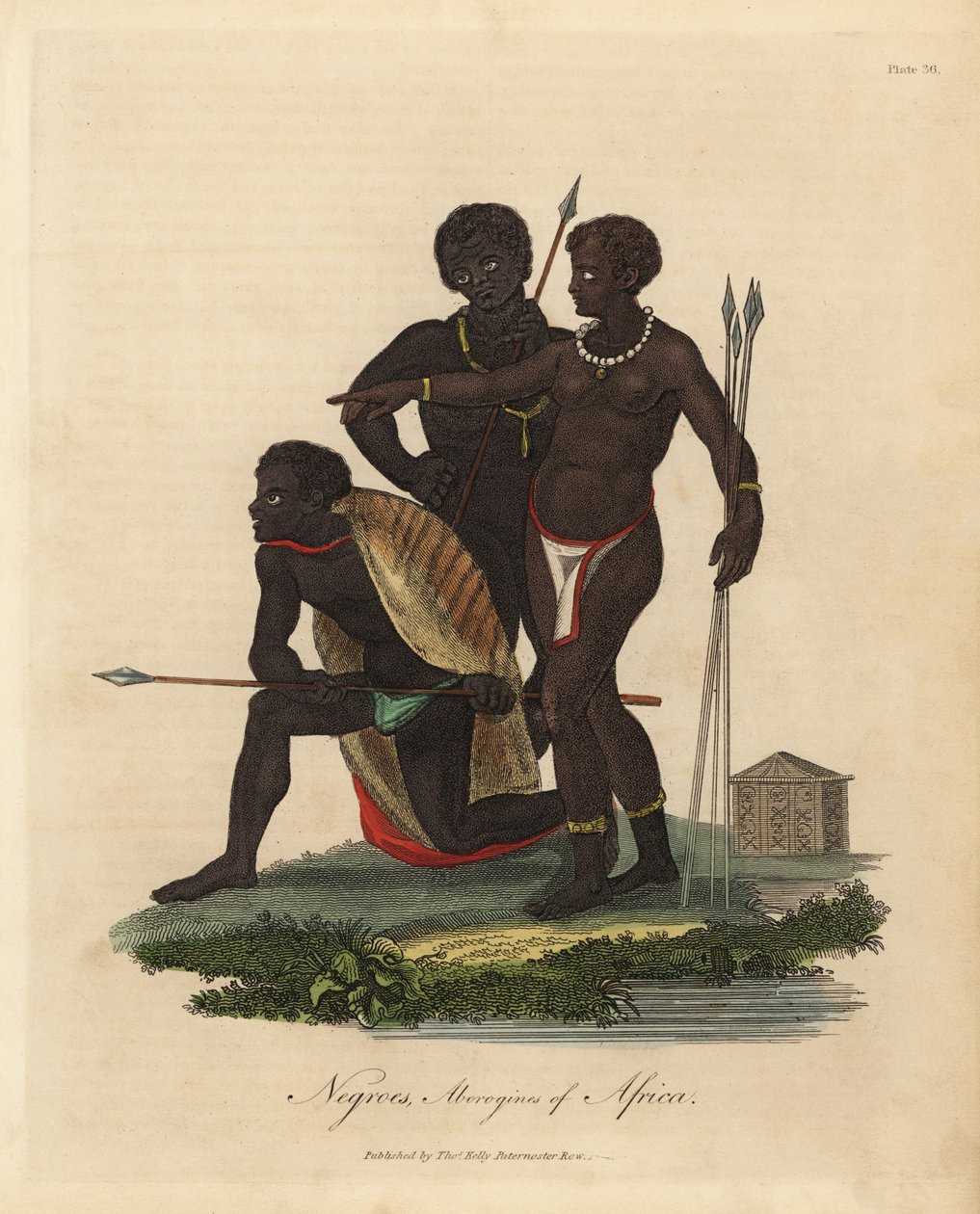 South African Natives with Spears, Animal Skin Coat, Necklace by William Smellie