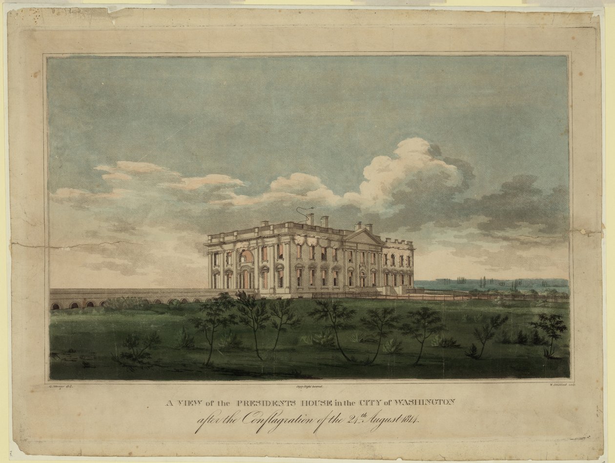 View of the White House in the City of Washington after the Conflagration of the 24th August 1814 by William Strickland