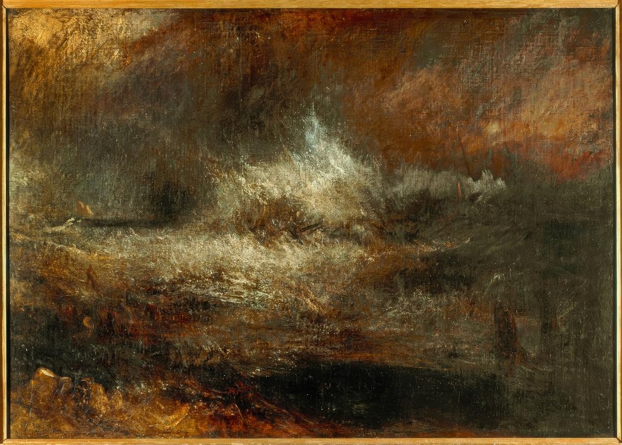 Stormy Sea with Blazing Wreck by Joseph Mallord William Turner