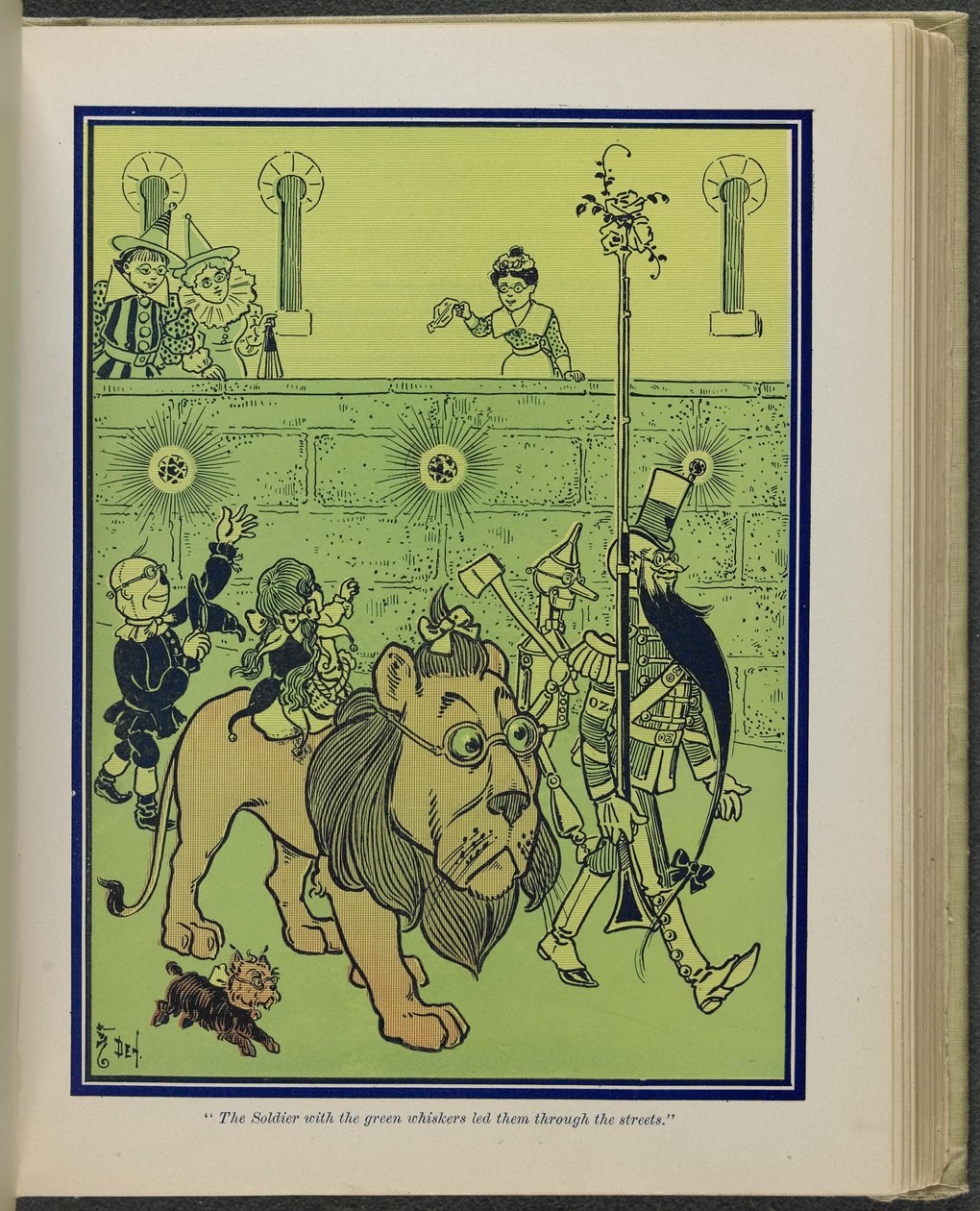"The Soldier with the Green Whiskers Led Them Through the Streets", Illustration from "The Wonderful Wizard of Oz" by Lyman Frank Baum by William Wallace Denslow