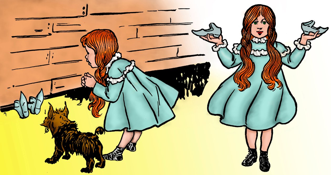 The Wonderful Wizard of Oz - Illustration by William Wallace Denslow - Dorothy Recuperates the Magical Silver Shoes by William Wallace Denslow