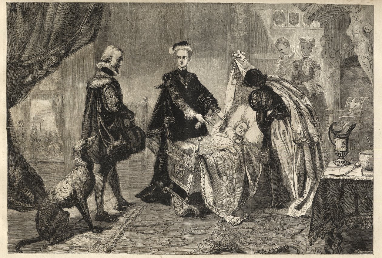 Queen Mary Quitting Stirling Castle - Marie Stuart in Front of the Cradle of Her Son by William Ward