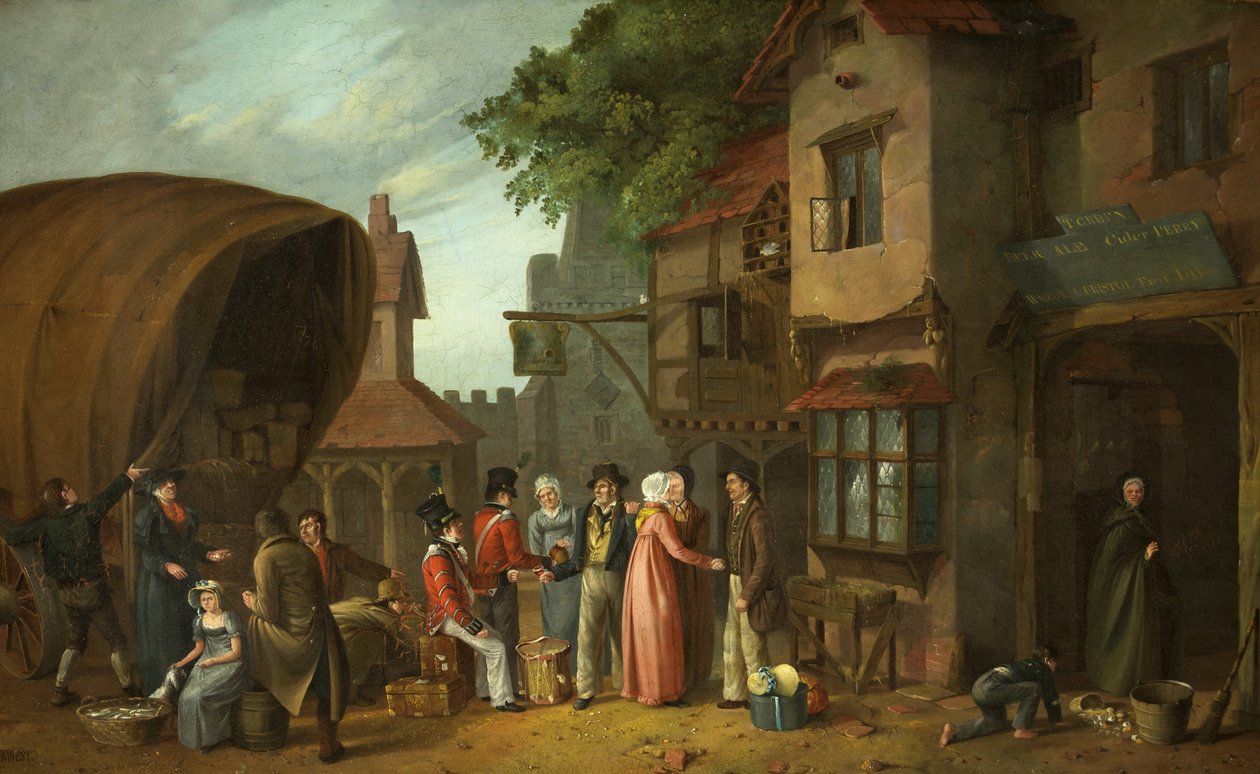 Scene outside an Inn, perhaps at Congresbury, Somerset, c.1824 by William West