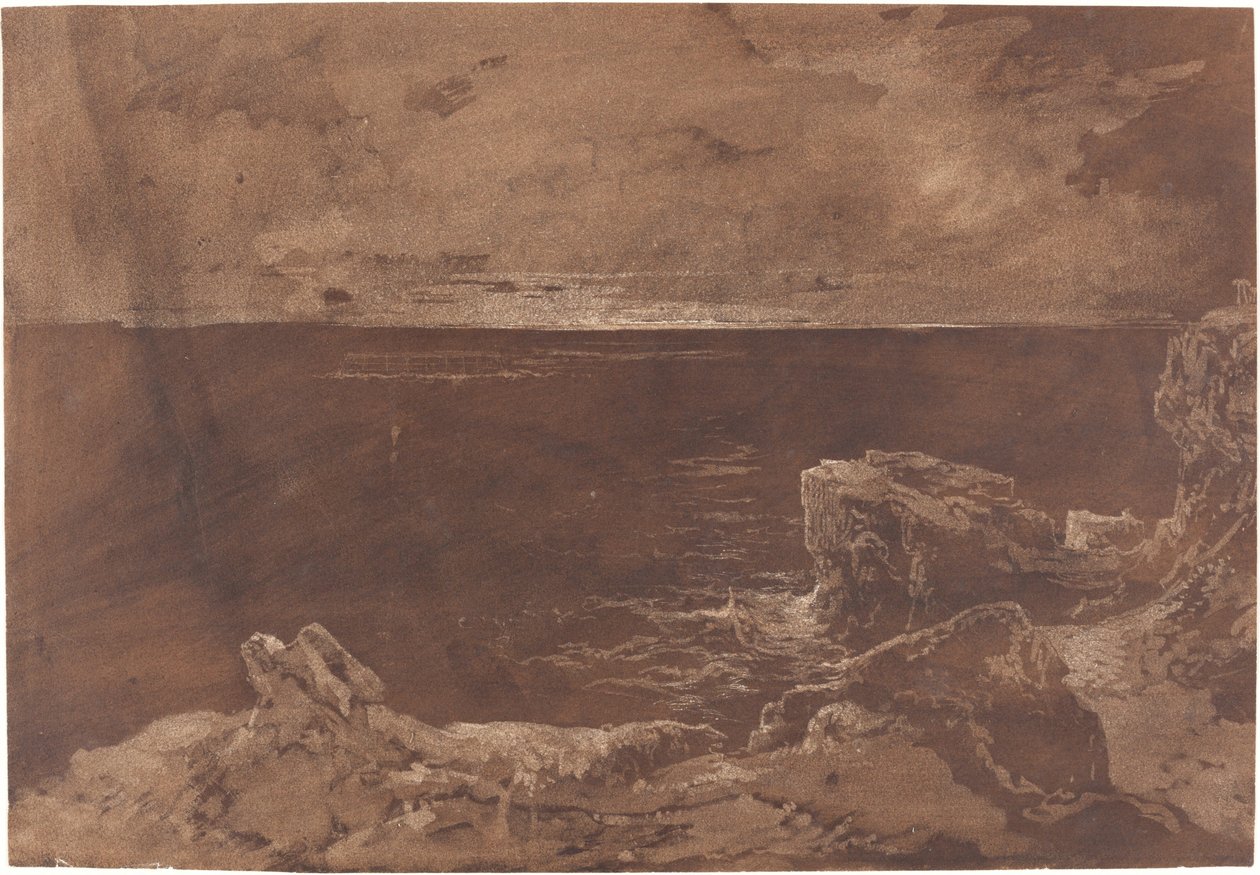 A Rocky Coast by Moonlight by William West or Samuel Jackson