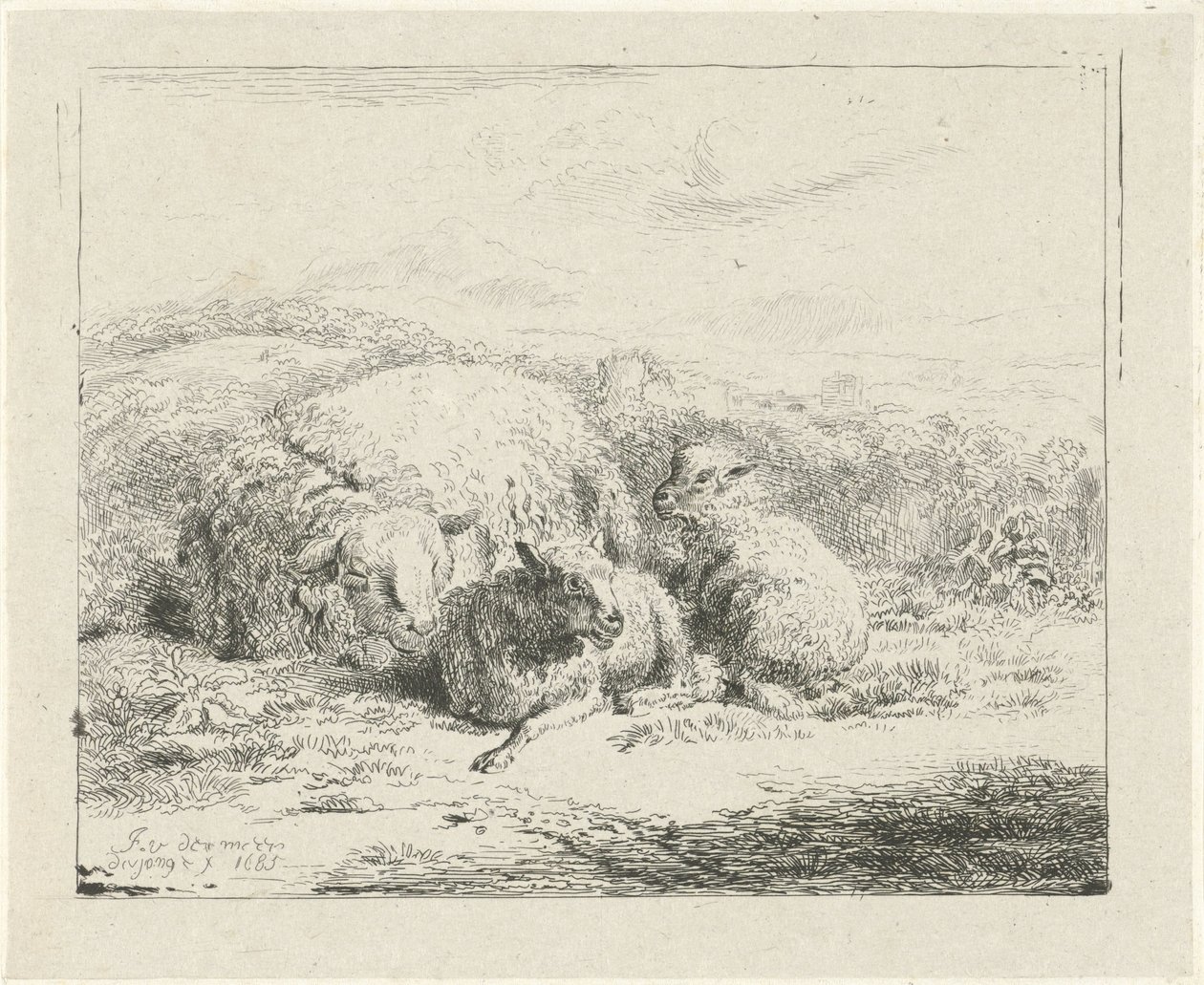 Lying Sheep with Two Lambs by William Young Ottley