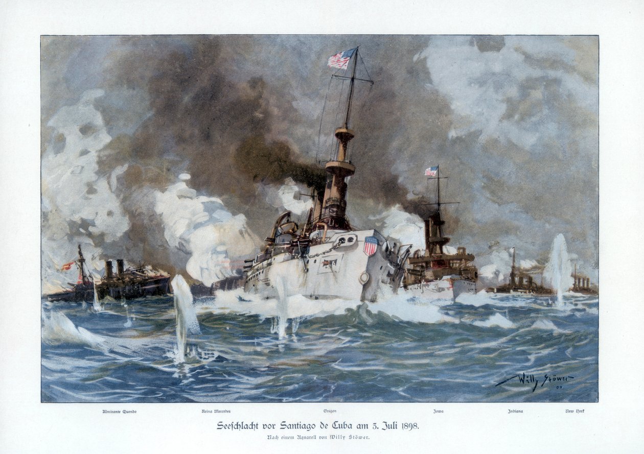 Battle of Santiago de Cuba, 3 July 1898-1900 by Willy Stöwer