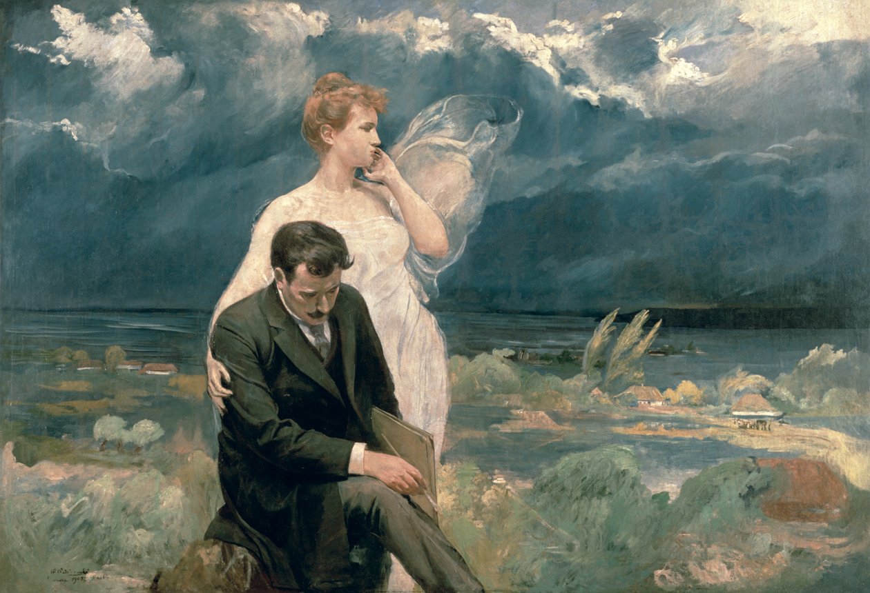 Painter with Muse by Wincenty Wodzinowsky