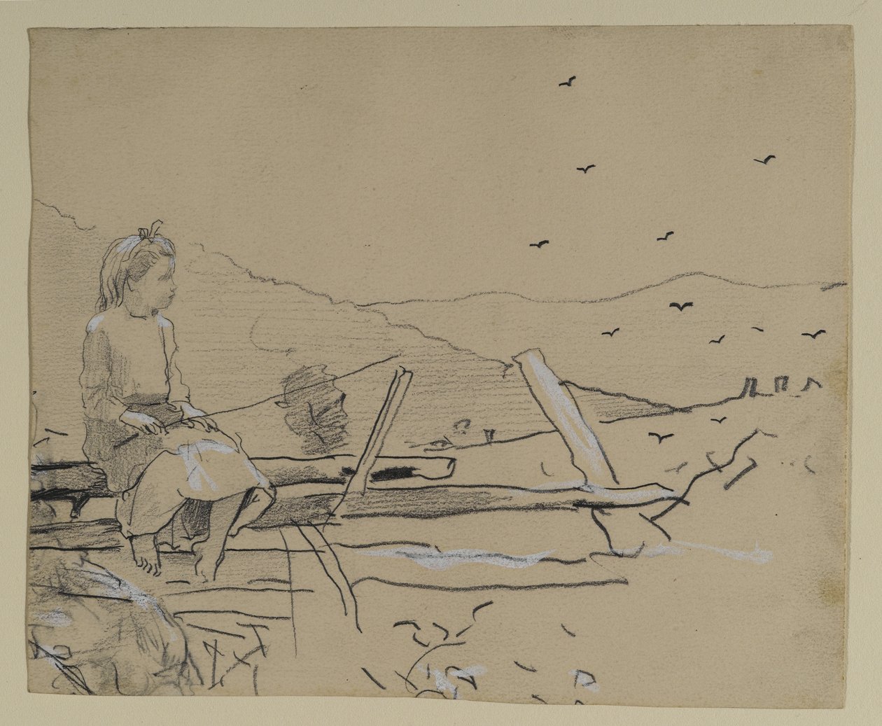 Girl seated on rail fence, 1879 by Winslow Homer