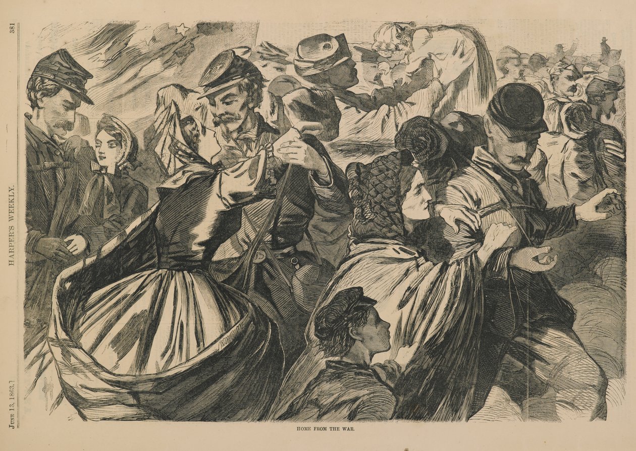Home from the War, from Harpers Weekly magazine published June 13th, 1863 by Winslow Homer