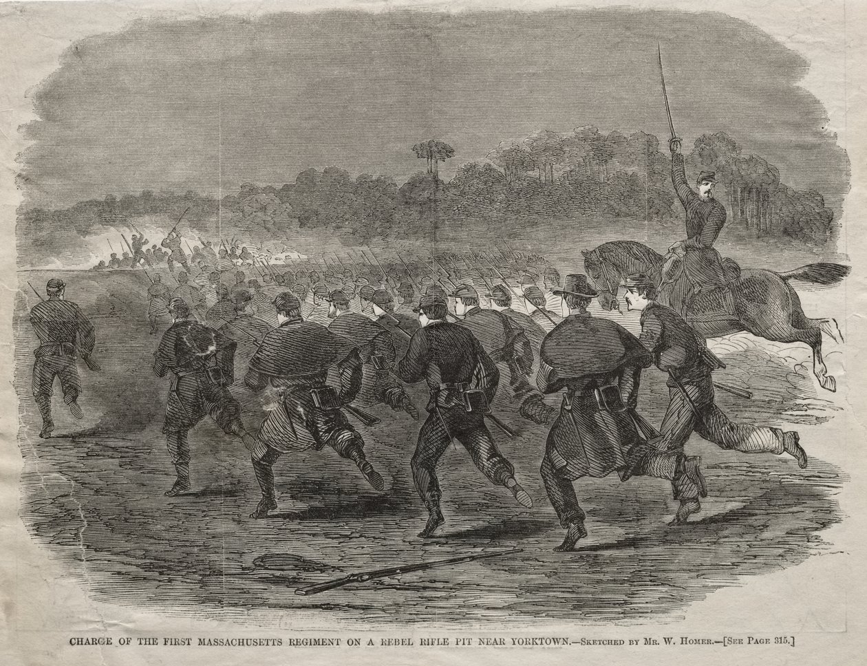 Charge of the First Massachusetts Regiment on a Rebel Rifle Pit near Yorktown by Winslow Homer