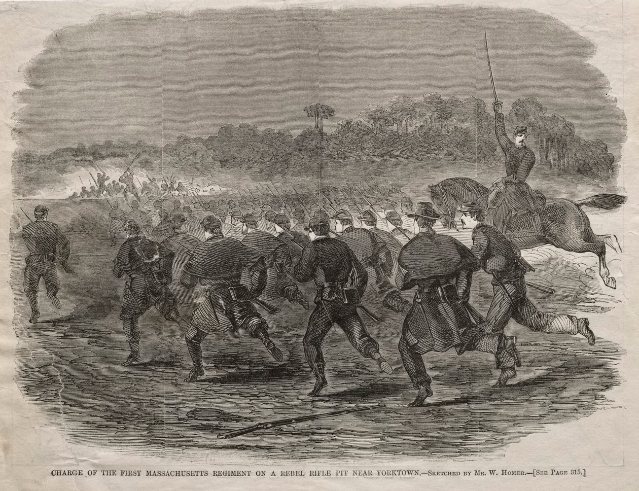 Charge of the First Massachusetts Regiment on a Rebel Rifle Pit near Yorktown by Winslow Homer