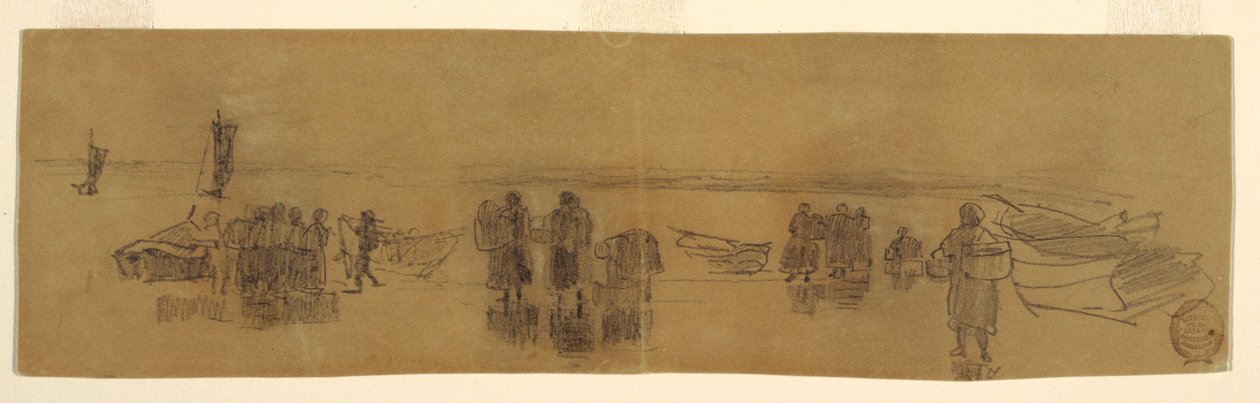 Beach with Four Fishing Boats, Cullercoats, England, 1881–82 by Winslow Homer