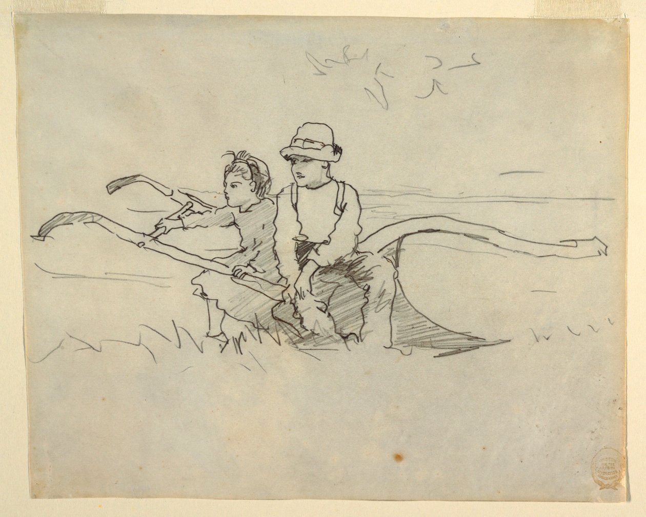 Boy and Girl Seated on a Plough, 1879 by Winslow Homer