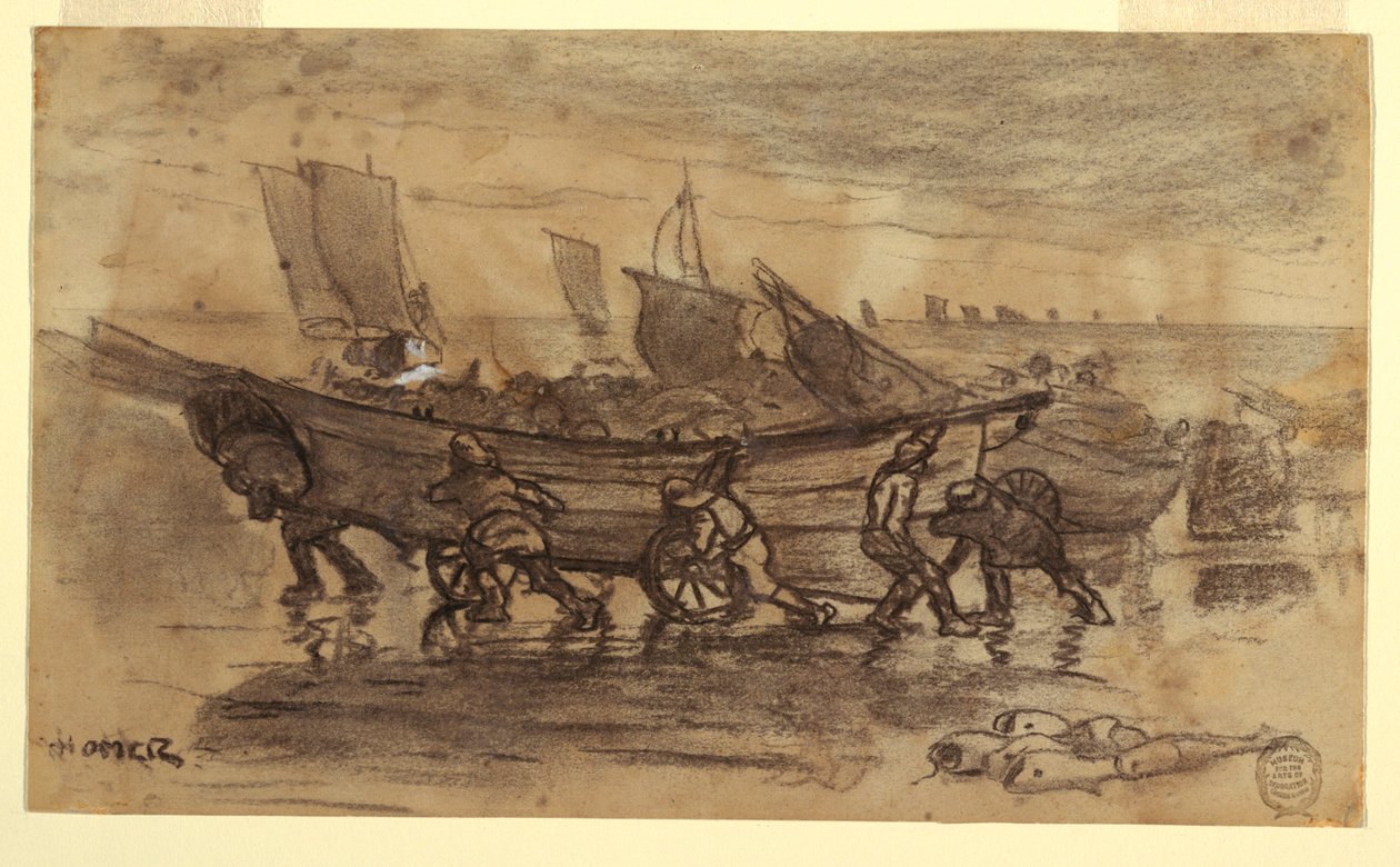 Fishermen Beaching a Dory, Cullercoats, England, 1881 by Winslow Homer