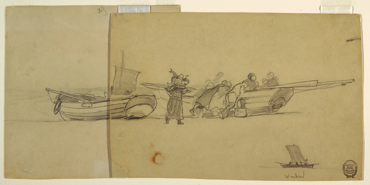 Men and Women Unloading a Fishing Dory, Cullercoats, England, 1881-82 by Winslow Homer