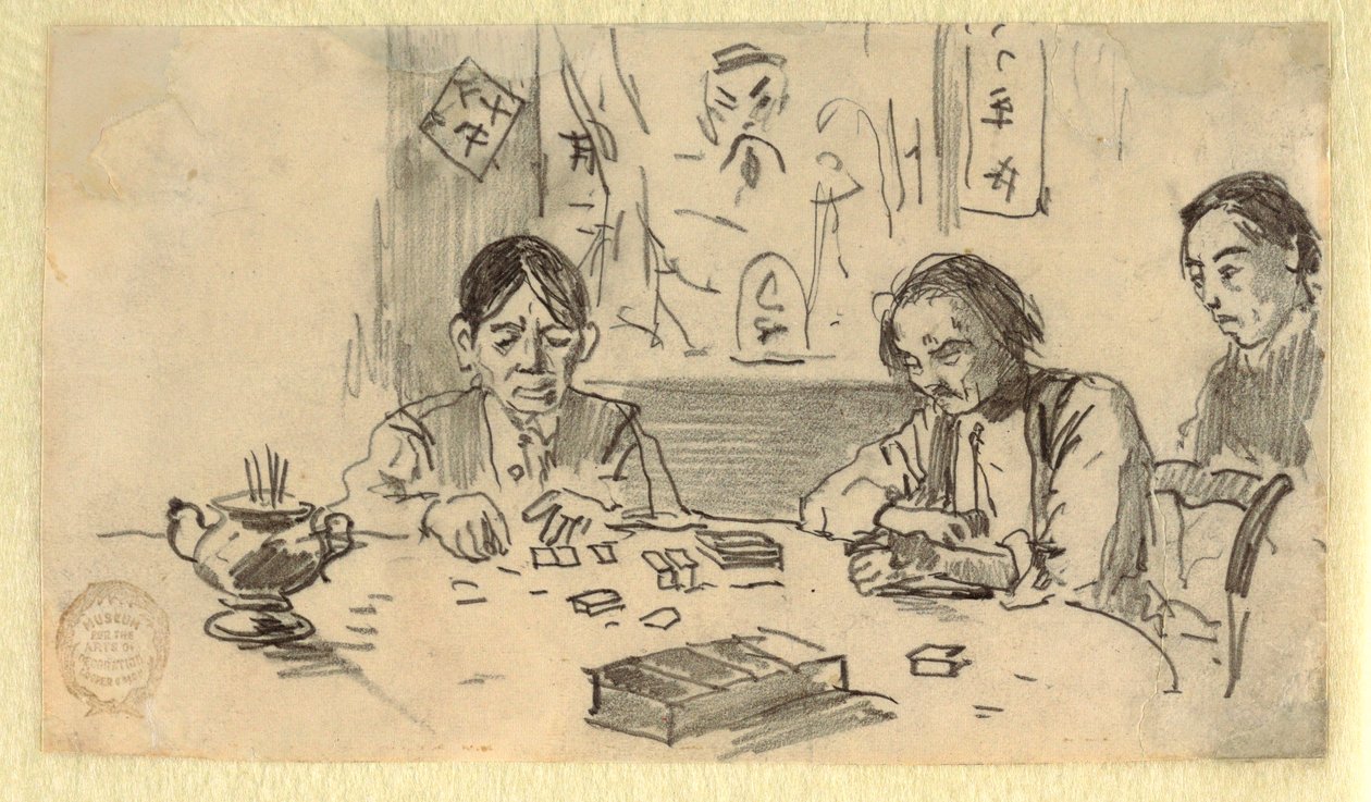 Three Chinese Men Playing Dominoes in a Baxter Street Club-House, New York City, ca. 1874 by Winslow Homer