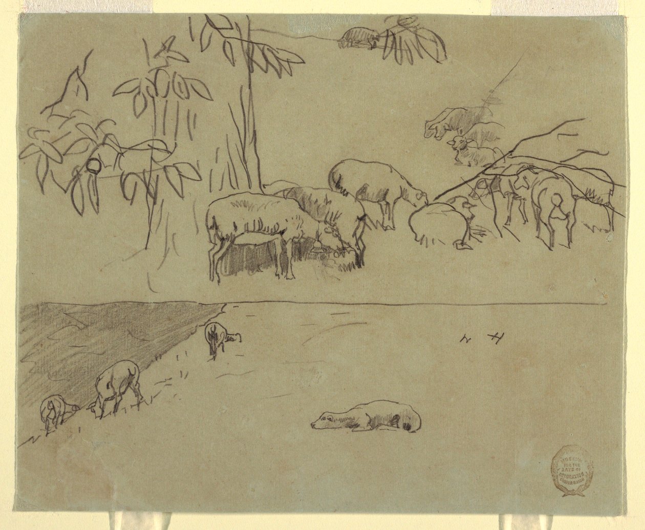Two Views of Sheep Grazing in a Field, probably 1875–78 by Winslow Homer
