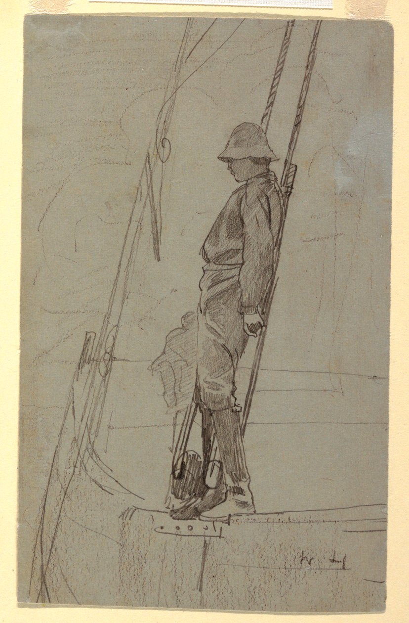 Young Man Leaning Against Sailboat Rigging, probably 1861–62 by Winslow Homer