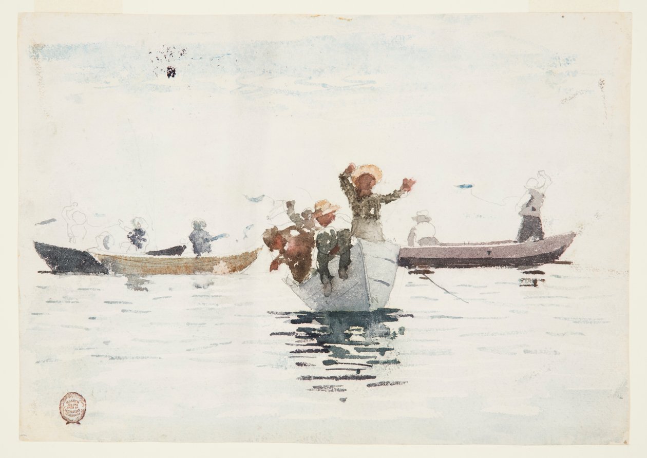 Four Rowboats with Children by Winslow Homer