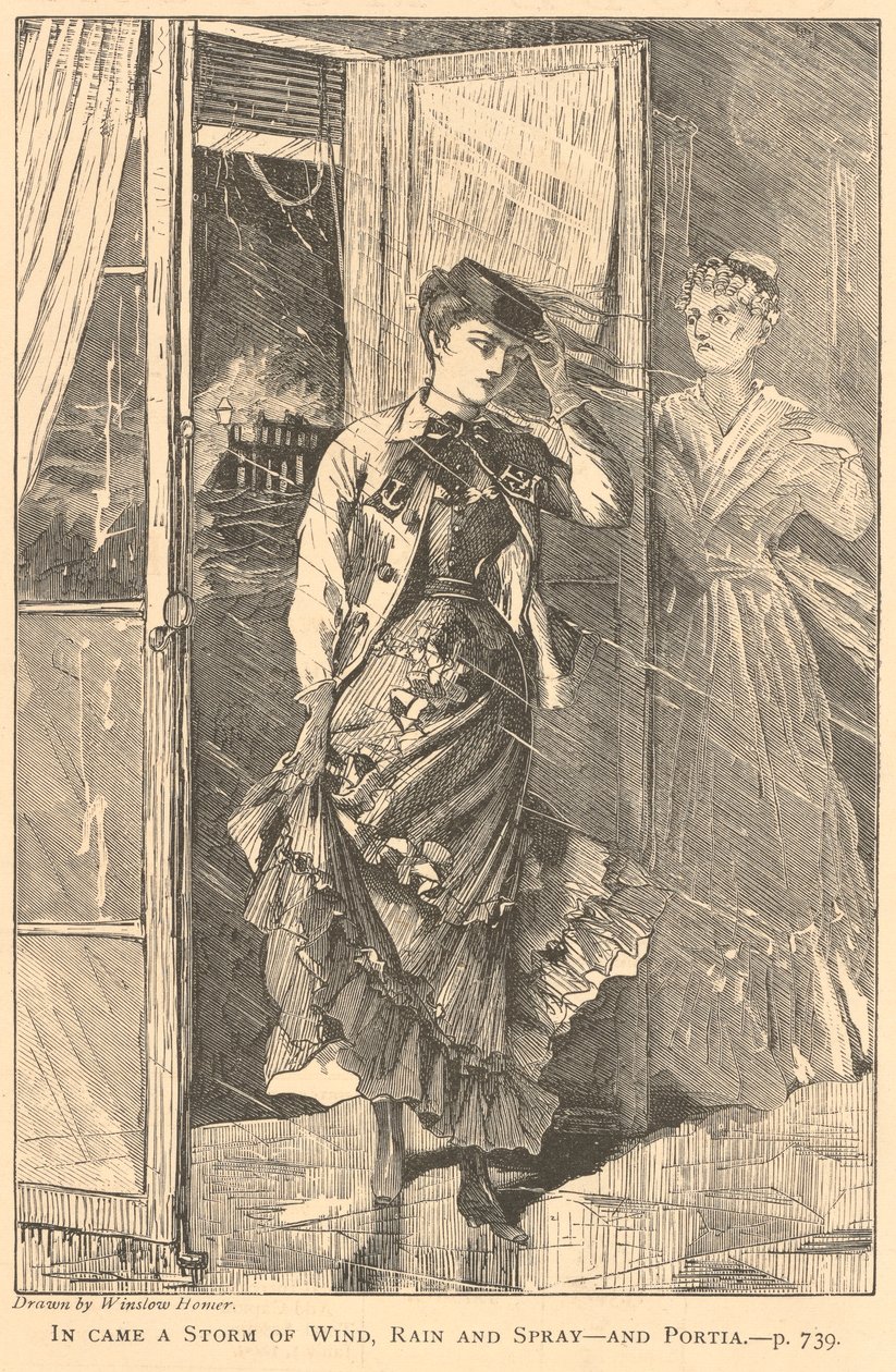In Came a Storm of Wind, Rain and Spray - and Portia, from The Galaxy, December 1869 by Winslow Homer
