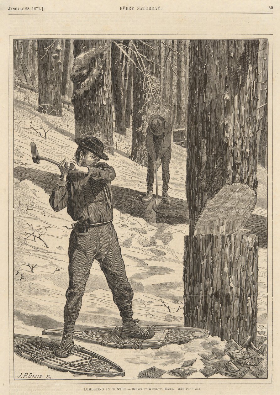 Lumbering in Winter, from Every Saturday, January 28, 1871 by Winslow Homer