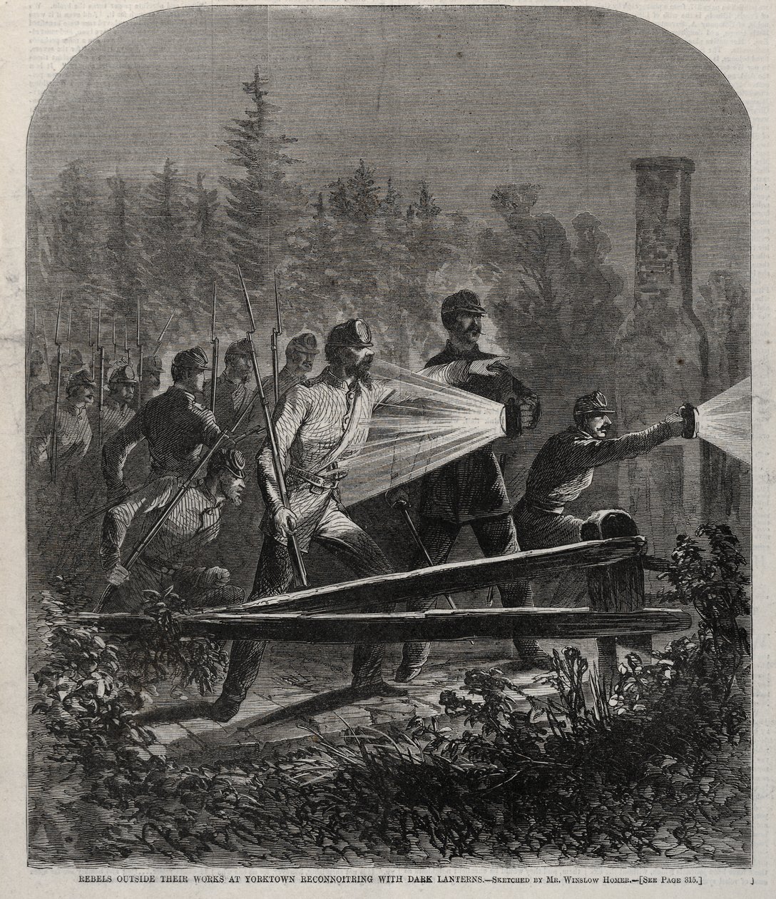 Rebels Outside Their Works at Yorktown Reconnoitering with Dark Lanterns by Winslow Homer