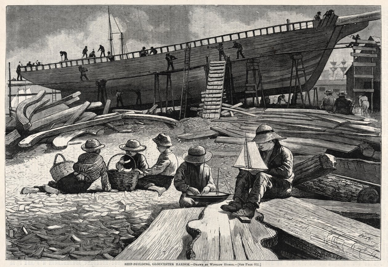 Ship-Building, Gloucester Harbor, 1873 by Winslow Homer