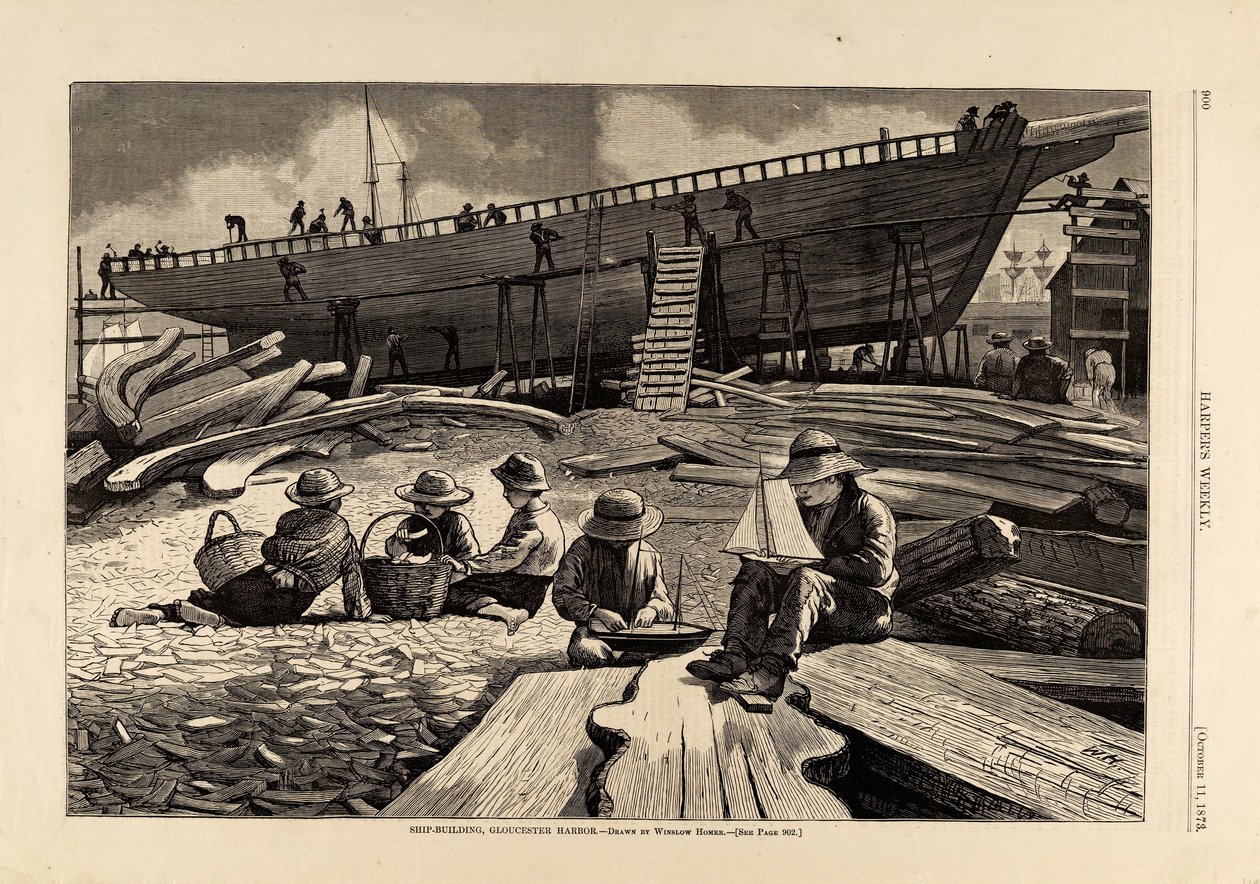 Ship-building, Gloucester Harbor by Winslow Homer