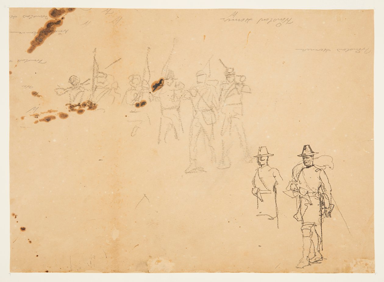 Sketches of Single Infantry Figures and Practice Signatures by Winslow Homer