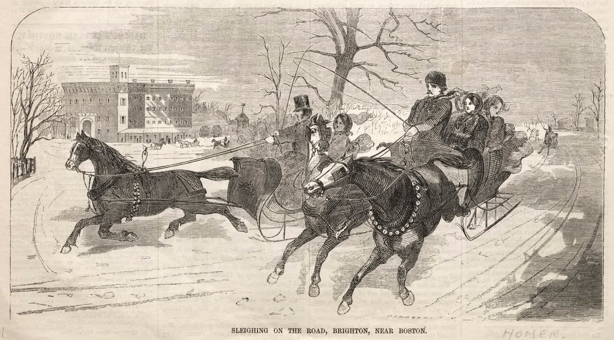 Sleighing on the Road, Brighton, Near Boston by Winslow Homer