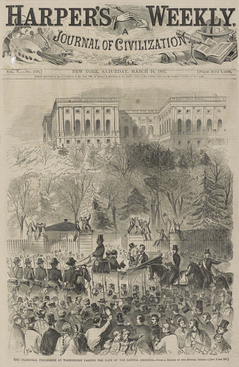 The Inaugural Procession at Washington Passing the Gate of the Capitol Grounds (From a Sketch by our Special Artist), 1861 by Winslow Homer