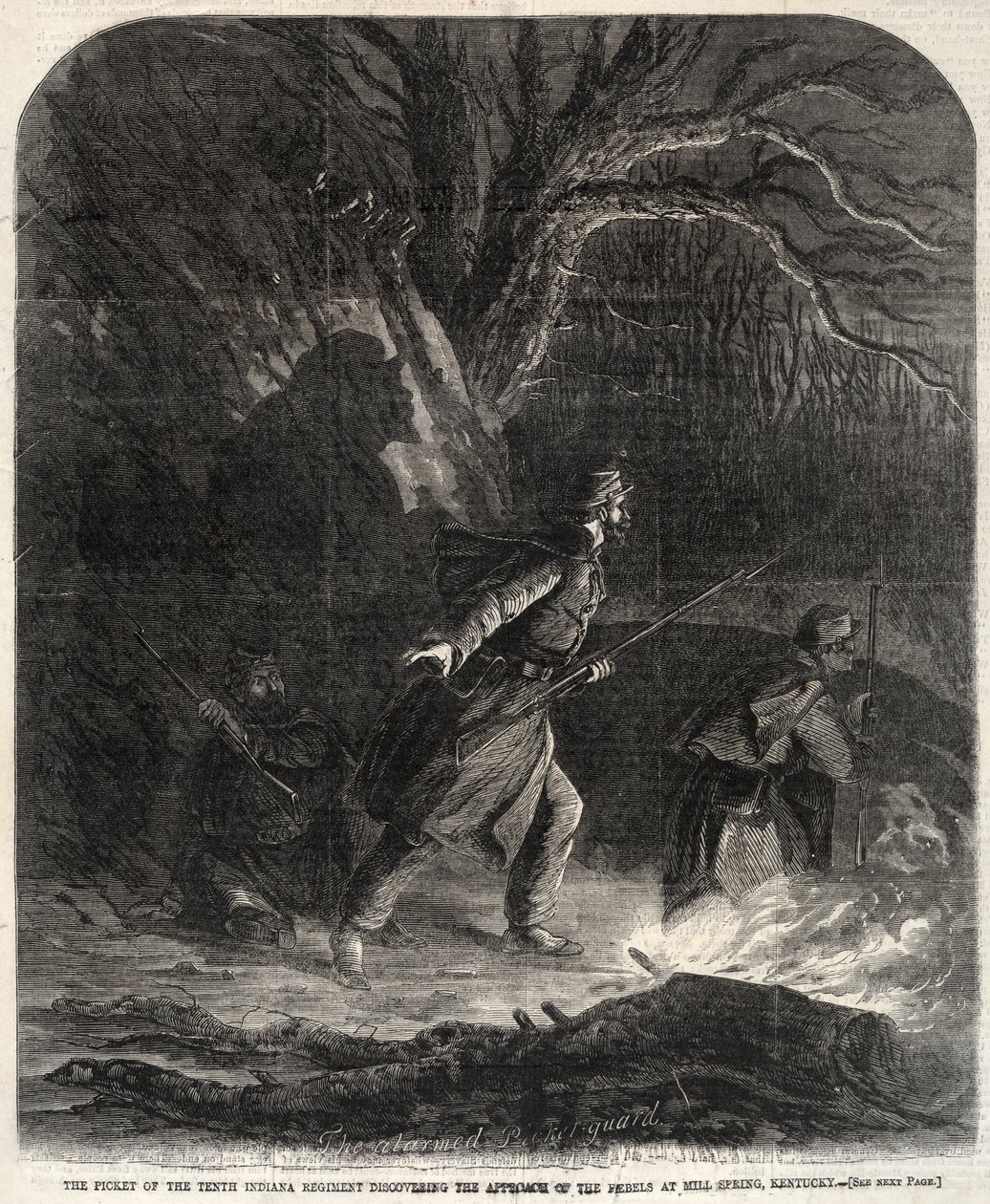 The Picket of the Tenth Indiana Regiment Discovering the Approach of the Rebels at Mill Spring, Kentucky by Winslow Homer