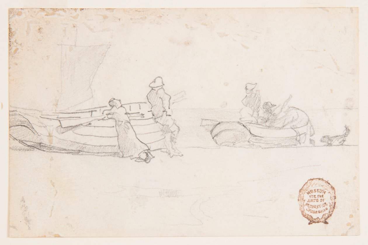 Two Boats on Beach with Figures, Cullercoats, England by Winslow Homer