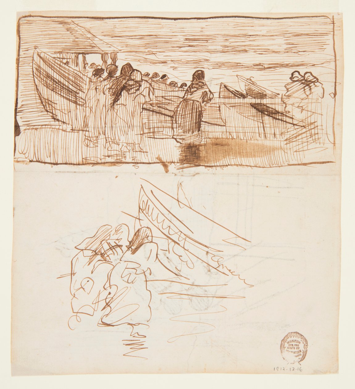 Two Studies of Women Standing behind Railing, Looking at the Launching of Dories, Cullercoats, England by Winslow Homer