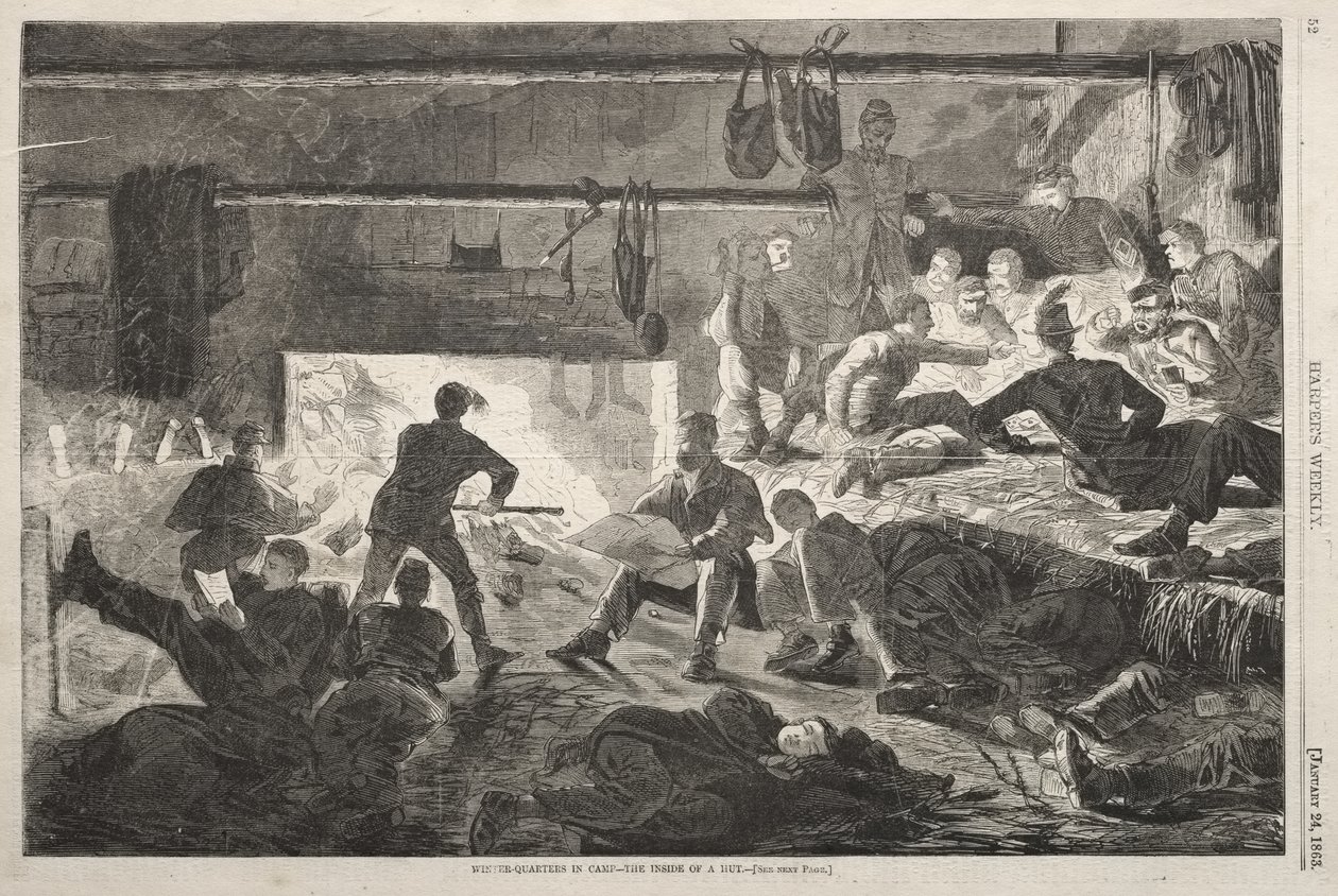 Winter Quarters in Camp - The Inside of a Hut by Winslow Homer