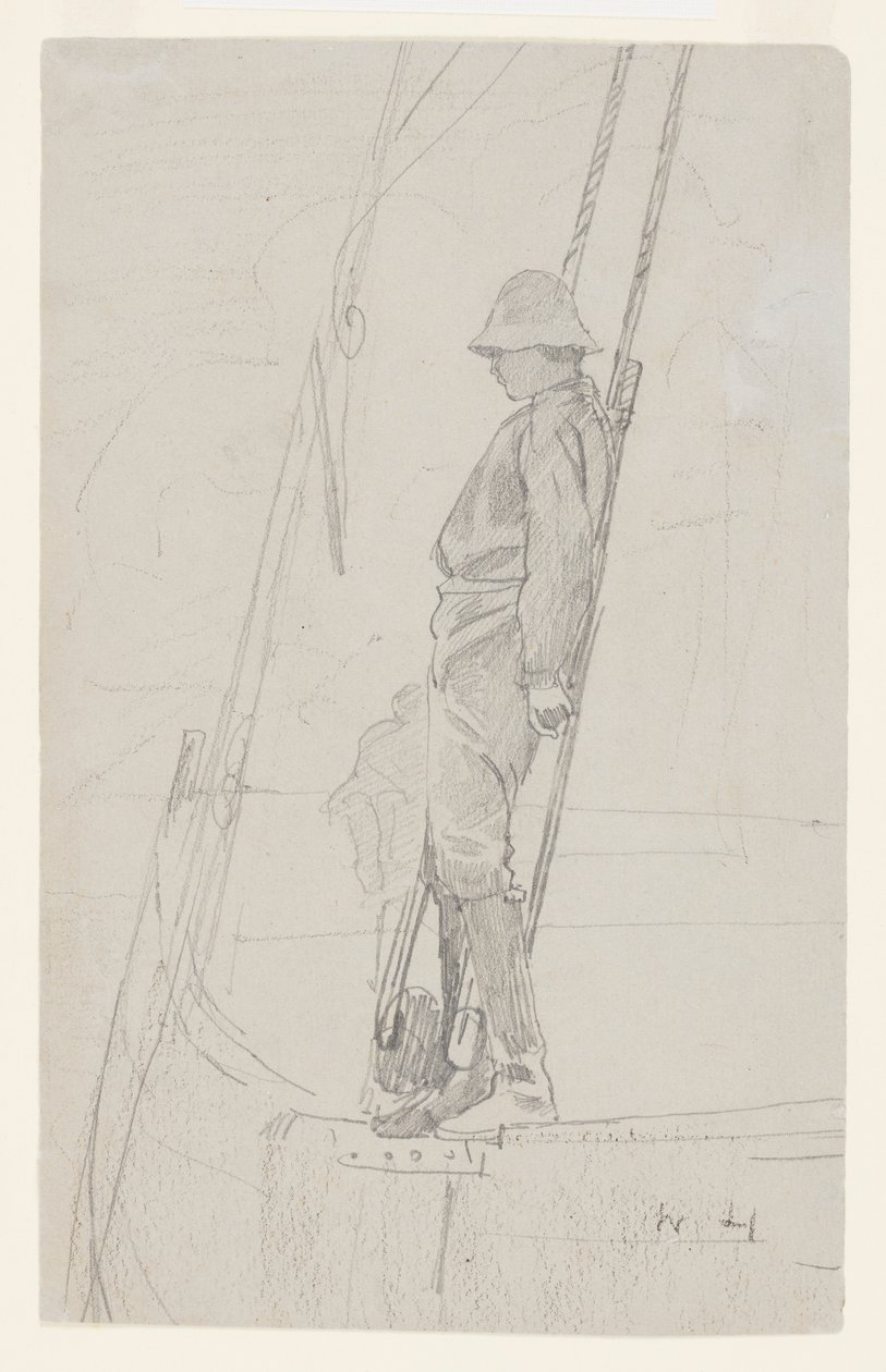 Young Man Leaning Against Sailboat Rigging by Winslow Homer